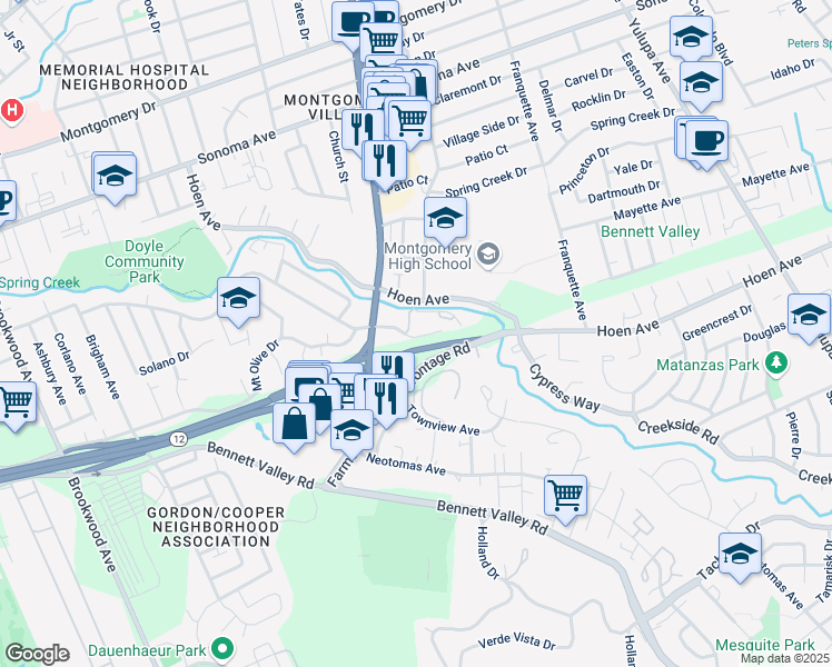 map of restaurants, bars, coffee shops, grocery stores, and more near 2545 Vallejo Street in Santa Rosa