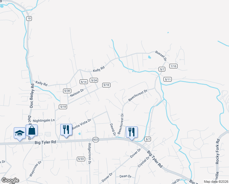 map of restaurants, bars, coffee shops, grocery stores, and more near 5221 Beechcrest Drive in Charleston