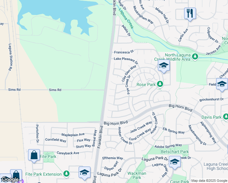 map of restaurants, bars, coffee shops, grocery stores, and more near 5116 Tana Court in Elk Grove