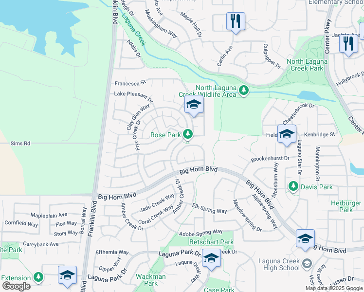 map of restaurants, bars, coffee shops, grocery stores, and more near 5527 Anchor Bay Way in Elk Grove