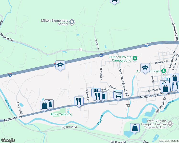 map of restaurants, bars, coffee shops, grocery stores, and more near 403 Mahoganywood Dr in Milton