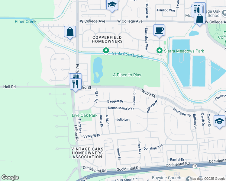 map of restaurants, bars, coffee shops, grocery stores, and more near 525 Chipmunk Court in Santa Rosa