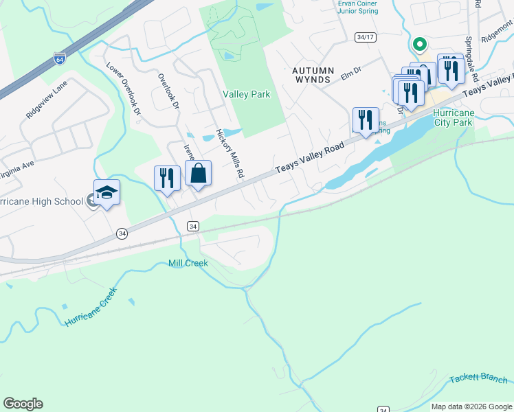 map of restaurants, bars, coffee shops, grocery stores, and more near 66A Boncarbo Lane in Hurricane
