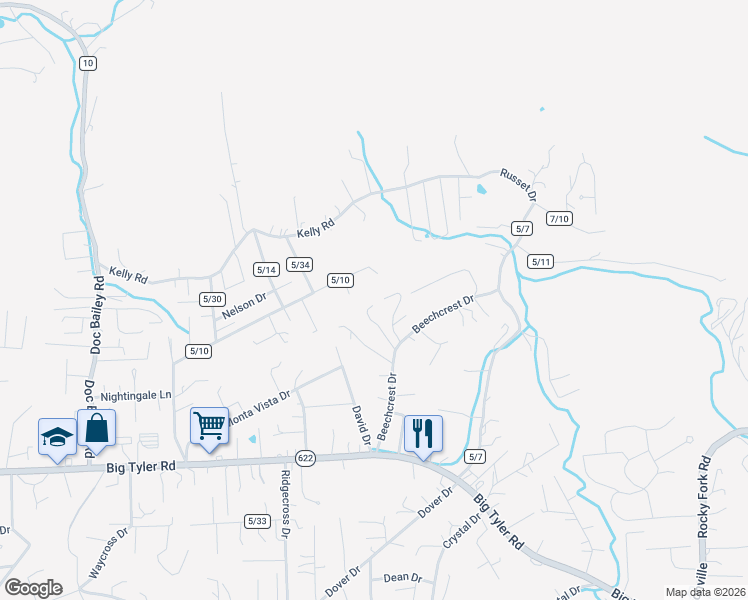 map of restaurants, bars, coffee shops, grocery stores, and more near 5221 Beechcrest Drive in Charleston