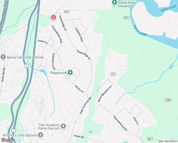 map of restaurants, bars, coffee shops, grocery stores, and more near 20 Greenridge Drive in Stafford