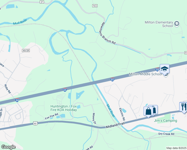 map of restaurants, bars, coffee shops, grocery stores, and more near in Milton