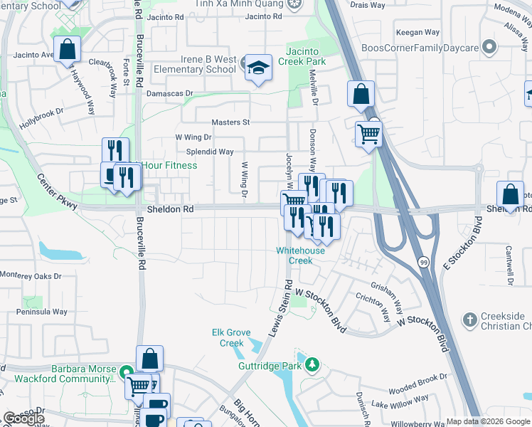 map of restaurants, bars, coffee shops, grocery stores, and more near in Sacramento