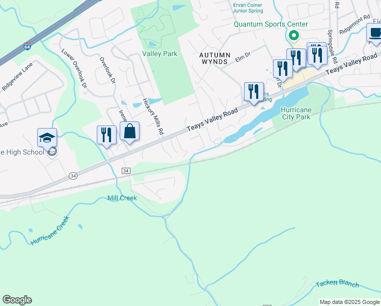 map of restaurants, bars, coffee shops, grocery stores, and more near 109 Botley Lane in Hurricane