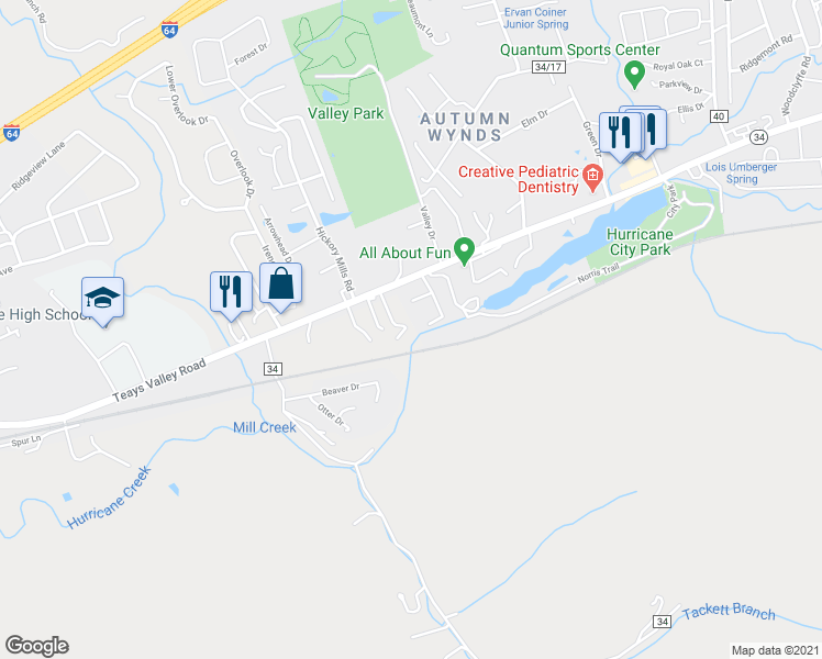 map of restaurants, bars, coffee shops, grocery stores, and more near 114 Botley Lane in Hurricane