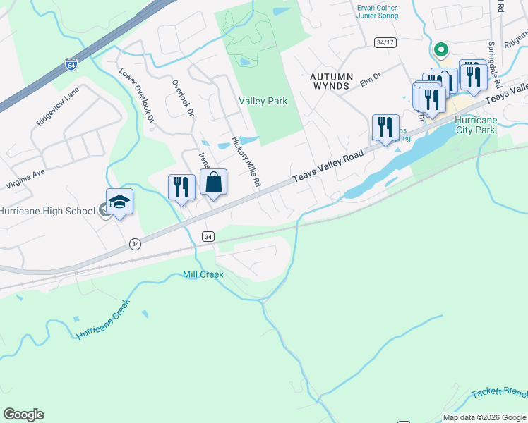 map of restaurants, bars, coffee shops, grocery stores, and more near 66A Boncarbo Lane in Hurricane