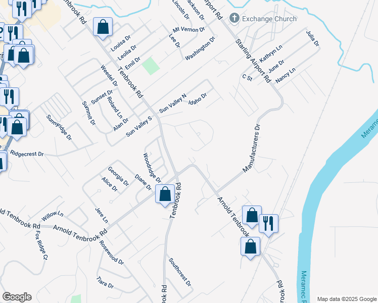 map of restaurants, bars, coffee shops, grocery stores, and more near 671 Berrywine Lane in Arnold