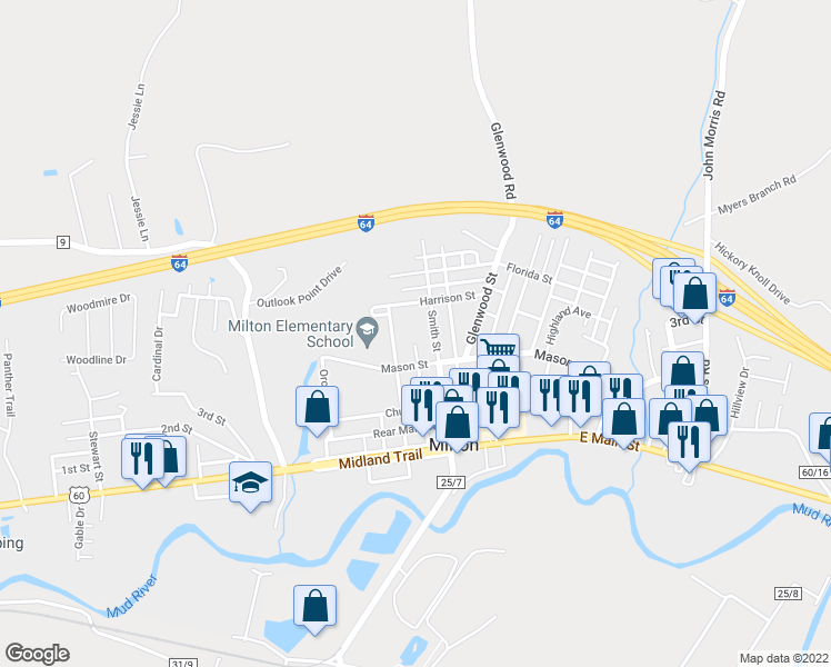 map of restaurants, bars, coffee shops, grocery stores, and more near 4 Parrish Lane in Milton