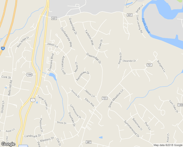 map of restaurants, bars, coffee shops, grocery stores, and more near 21 Kennesaw Drive in Stafford