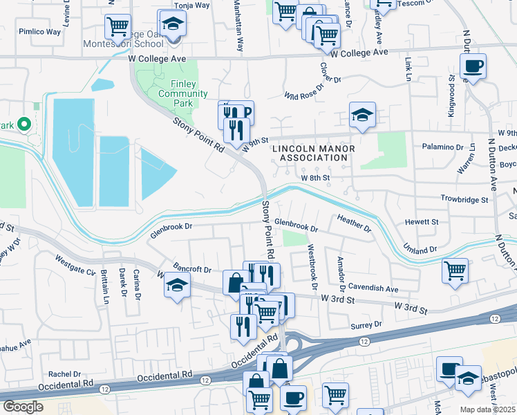 map of restaurants, bars, coffee shops, grocery stores, and more near in Santa Rosa