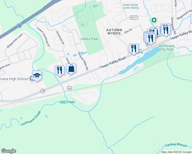 map of restaurants, bars, coffee shops, grocery stores, and more near 114 Botley Lane in Hurricane