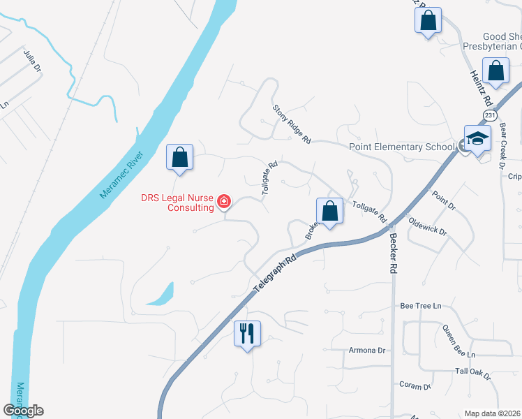 map of restaurants, bars, coffee shops, grocery stores, and more near 7000 Chalkstone Road in St. Louis
