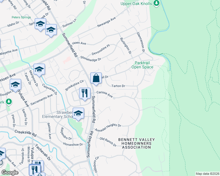 map of restaurants, bars, coffee shops, grocery stores, and more near 4742 Bradford Court in Santa Rosa