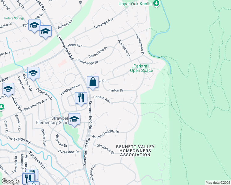 map of restaurants, bars, coffee shops, grocery stores, and more near 4742 Bradford Court in Santa Rosa