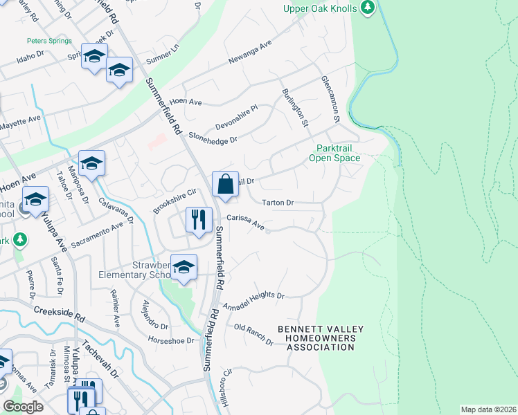 map of restaurants, bars, coffee shops, grocery stores, and more near 4742 Bradford Court in Santa Rosa