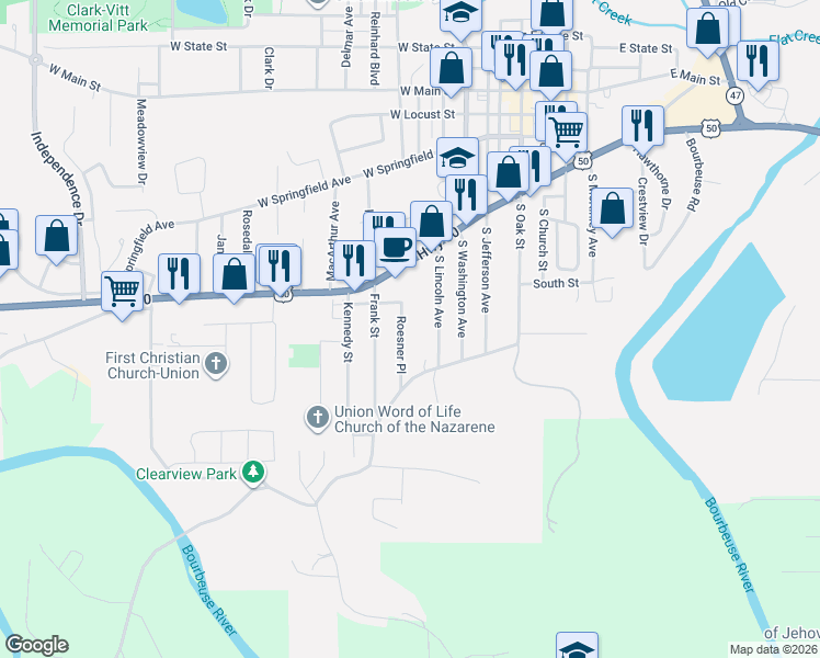 map of restaurants, bars, coffee shops, grocery stores, and more near 16 Roesner Place in Union