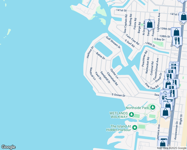 map of restaurants, bars, coffee shops, grocery stores, and more near 404 Yawl Drive in Ocean City