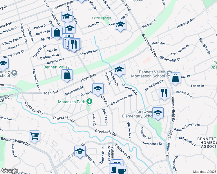 map of restaurants, bars, coffee shops, grocery stores, and more near 4016 Lassen Court in Santa Rosa