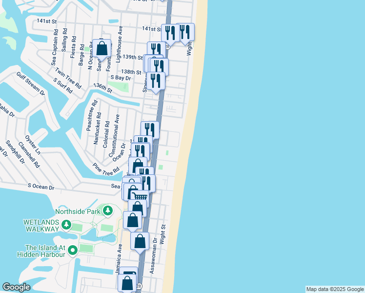 map of restaurants, bars, coffee shops, grocery stores, and more near 13307 Wight Street in Ocean City