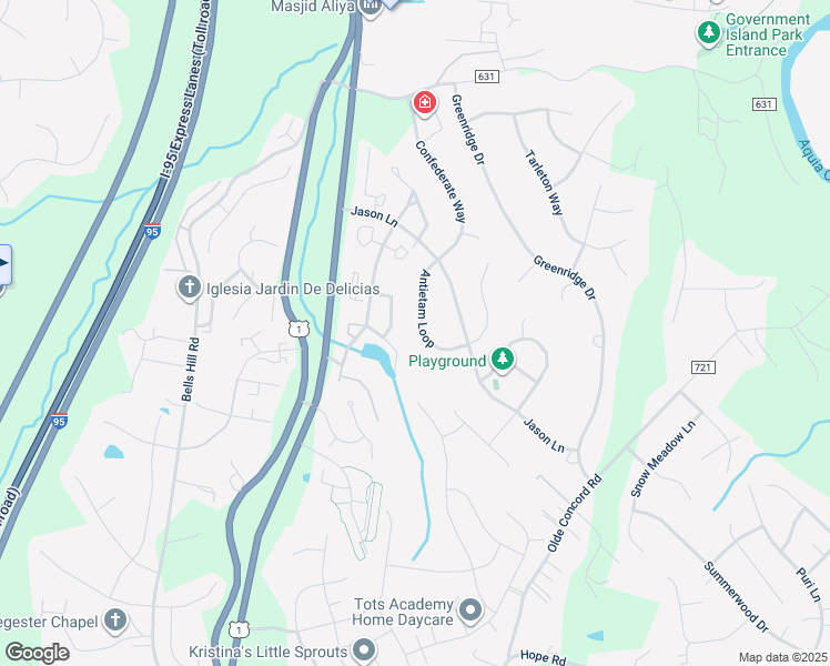map of restaurants, bars, coffee shops, grocery stores, and more near 18 Antietam Loop in Stafford