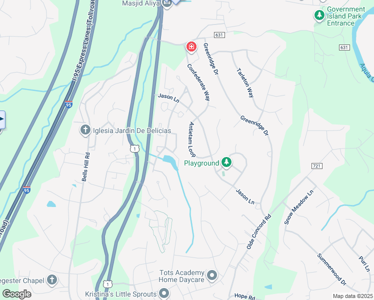 map of restaurants, bars, coffee shops, grocery stores, and more near 18 Antietam Loop in Stafford