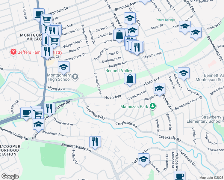 map of restaurants, bars, coffee shops, grocery stores, and more near 1530 Boston Court in Santa Rosa