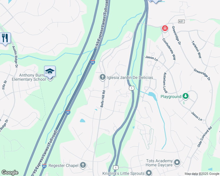 map of restaurants, bars, coffee shops, grocery stores, and more near 107 Blueberry Court in Stafford