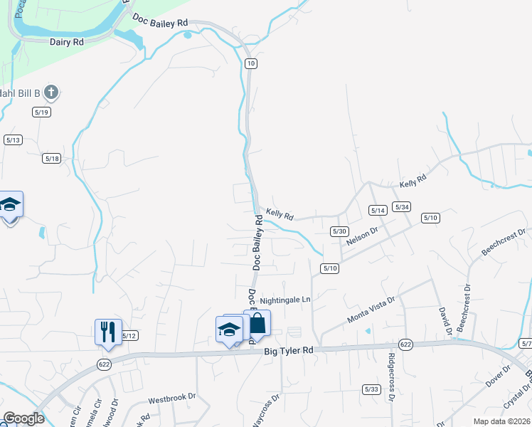 map of restaurants, bars, coffee shops, grocery stores, and more near 5297 Kelly Road in Charleston