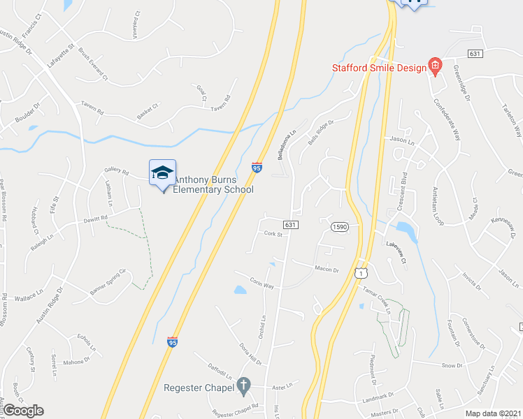 map of restaurants, bars, coffee shops, grocery stores, and more near 111 Shannon Court in Stafford