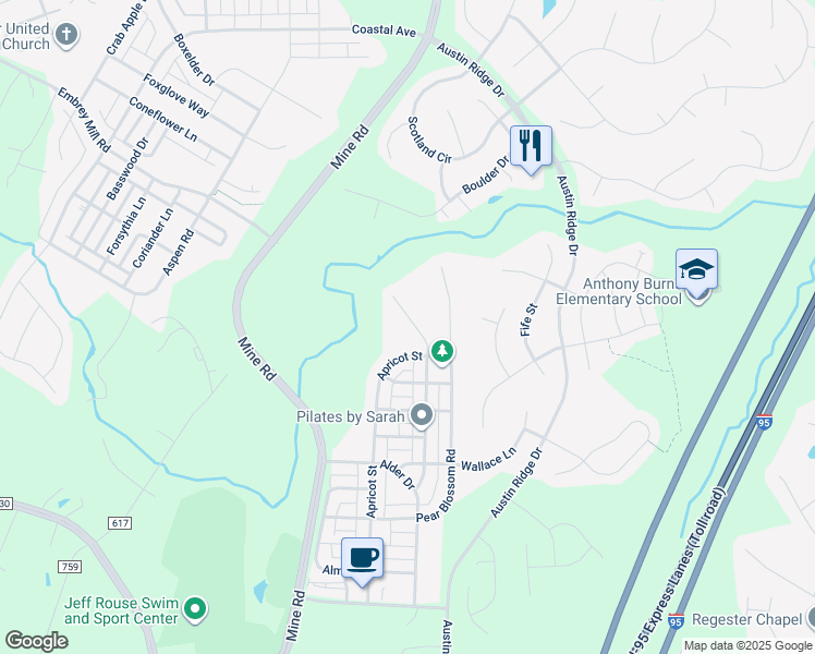 map of restaurants, bars, coffee shops, grocery stores, and more near 175 Verbena Drive in Stafford