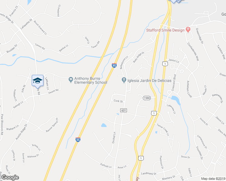 map of restaurants, bars, coffee shops, grocery stores, and more near 111 Shannon Court in Stafford