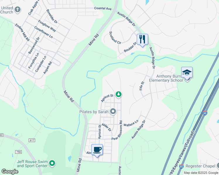 map of restaurants, bars, coffee shops, grocery stores, and more near 175 Verbena Drive in Stafford