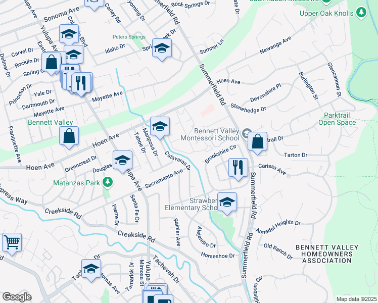 map of restaurants, bars, coffee shops, grocery stores, and more near 1726 Arroyo Sierra Circle in Santa Rosa