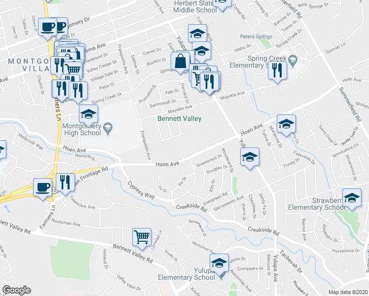 map of restaurants, bars, coffee shops, grocery stores, and more near 1515 Camden Court in Santa Rosa