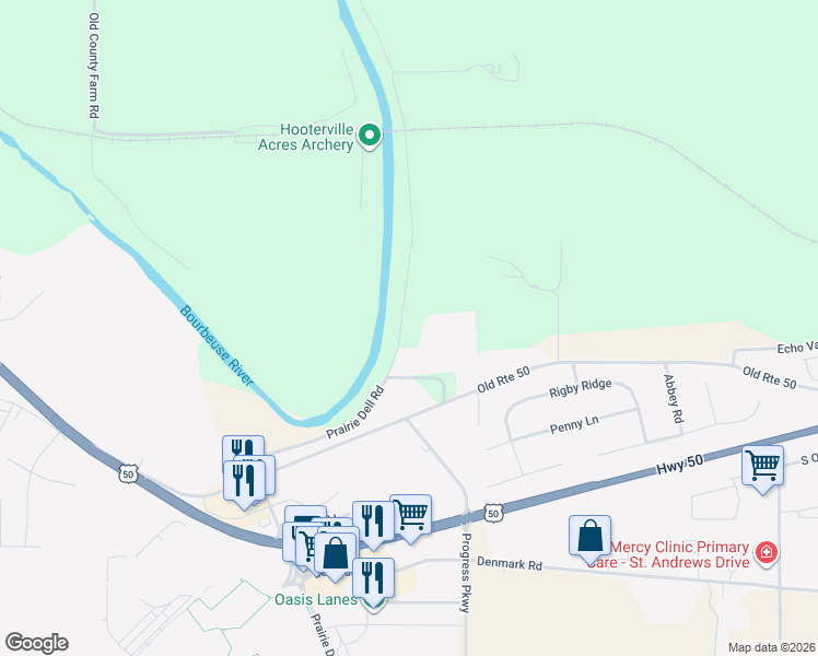 map of restaurants, bars, coffee shops, grocery stores, and more near 2288 Prairie Dell Road in Union