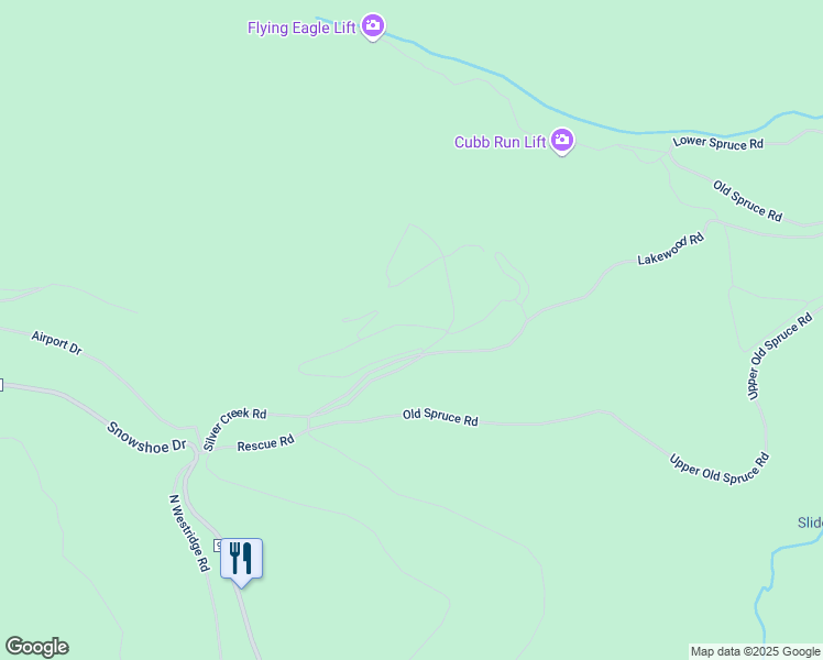 map of restaurants, bars, coffee shops, grocery stores, and more near Creekside Drive in Snowshoe