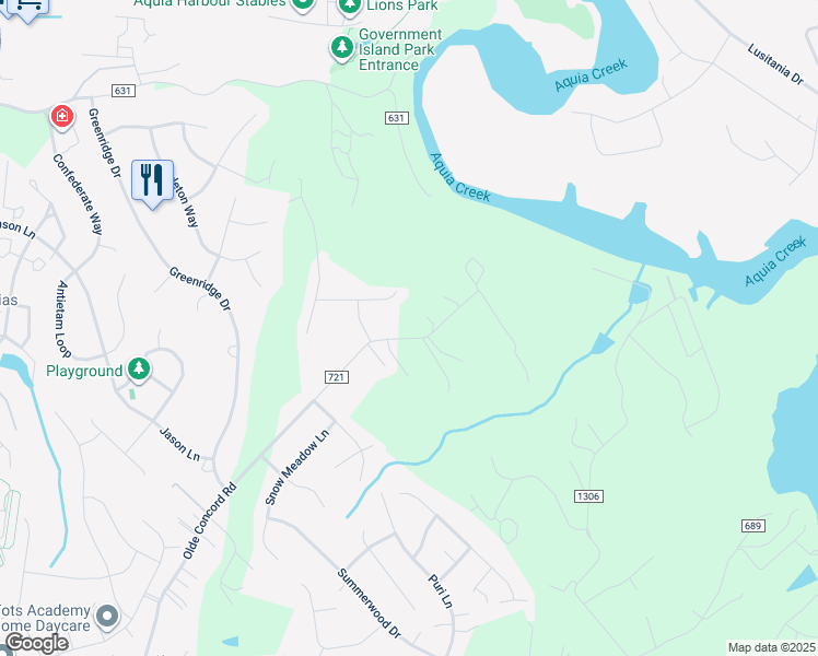map of restaurants, bars, coffee shops, grocery stores, and more near 253 Olde Concord Road in Stafford