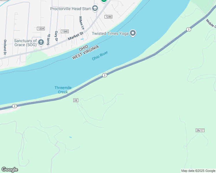 map of restaurants, bars, coffee shops, grocery stores, and more near 5361 Ohio River Road in Huntington