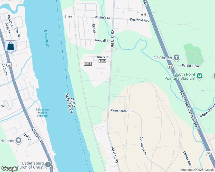 map of restaurants, bars, coffee shops, grocery stores, and more near 2485 County Road 1 in South Point