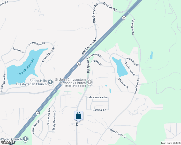 map of restaurants, bars, coffee shops, grocery stores, and more near 3707 Leona Ln in House Springs