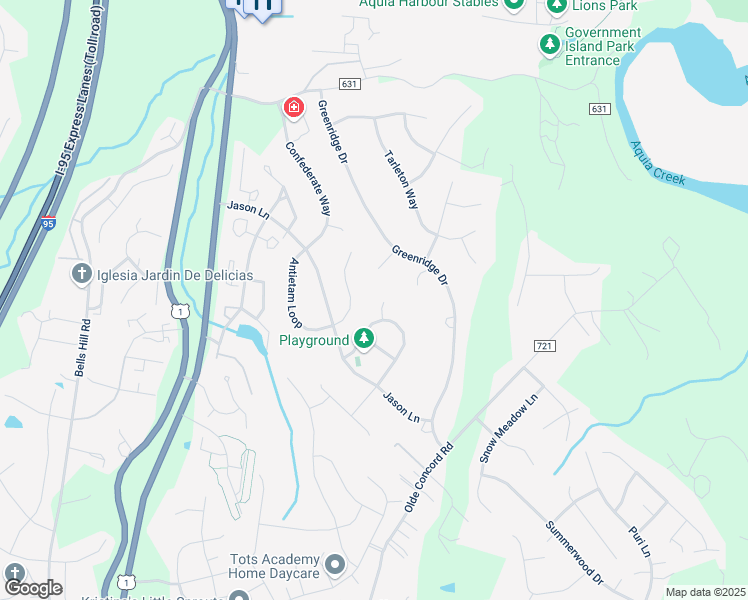 map of restaurants, bars, coffee shops, grocery stores, and more near 5 Pritchard Court in Stafford