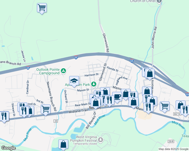 map of restaurants, bars, coffee shops, grocery stores, and more near 932 Harrison Street in Milton