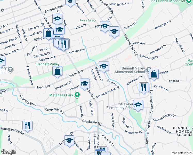 map of restaurants, bars, coffee shops, grocery stores, and more near 1714 Tahoe Drive in Santa Rosa