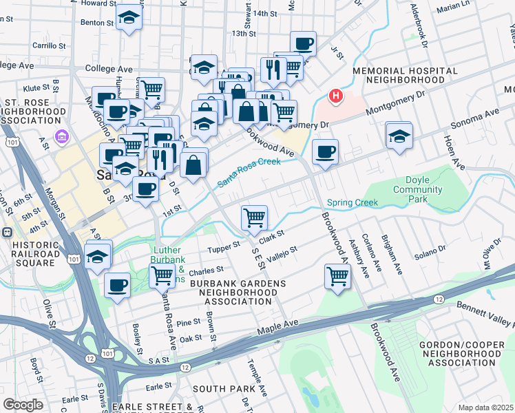 map of restaurants, bars, coffee shops, grocery stores, and more near 850 Sonoma Avenue in Santa Rosa