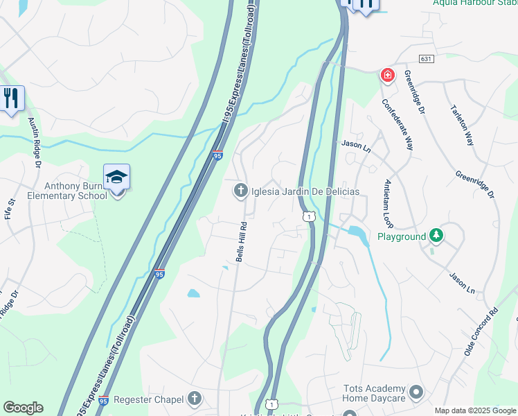 map of restaurants, bars, coffee shops, grocery stores, and more near 409 Fair Oaks Ave in Stafford