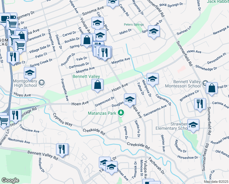 map of restaurants, bars, coffee shops, grocery stores, and more near 3810 Hoen Avenue in Santa Rosa